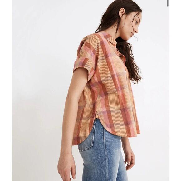 Madewell Women's Daily Shirt in Neon Madras Plaid Size Small Boxy Lagenlook - Picture 2 of 11